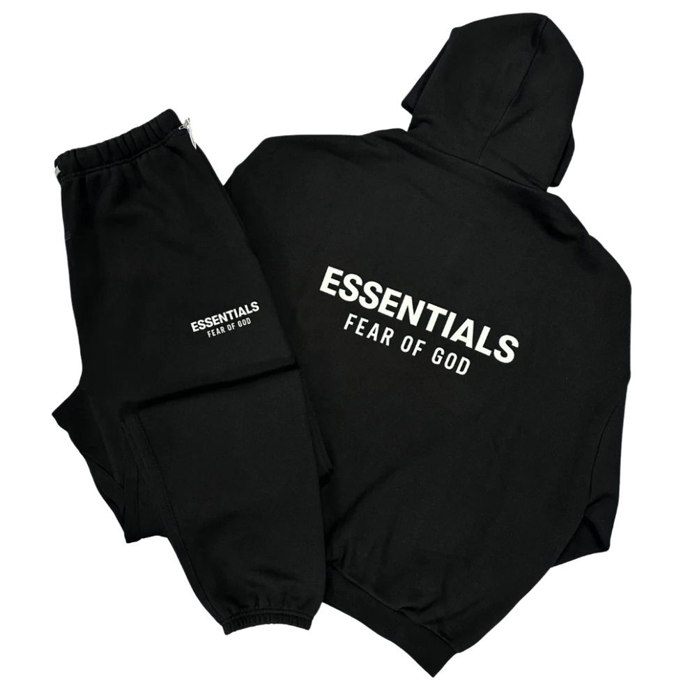 Image of FEAR OF GOD ESSENTIALS BLACK TRACKSUIT