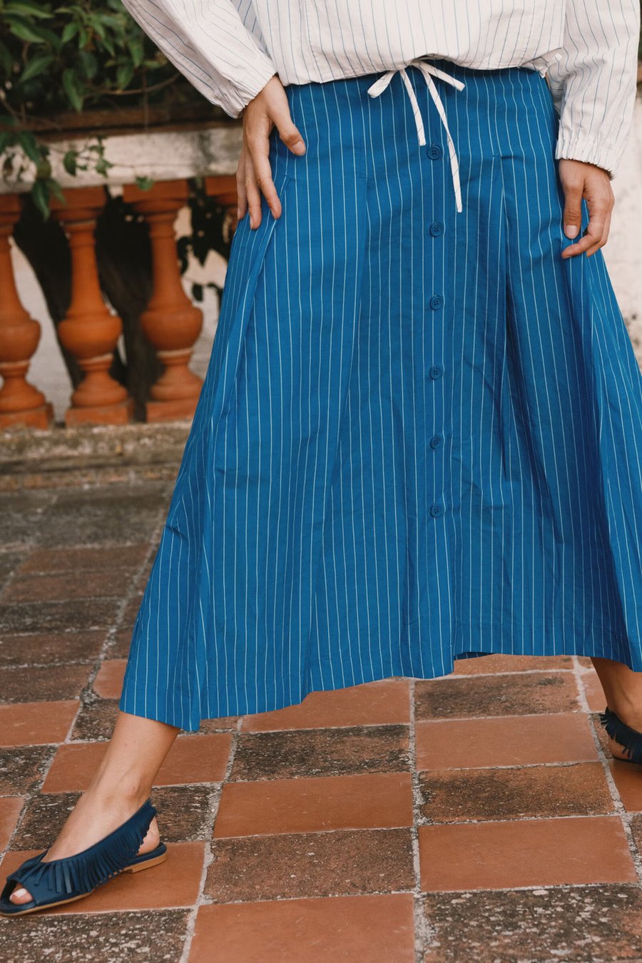 Image of 2-Falda striped pleated