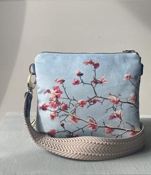 Image of Magnolia blossom, crossbody velvet bag