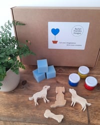 Image 3 of Tote Bag and Zipped Pouch - Block Printing Kit with Flowers, Hearts or Dogs Wooden Blocks 