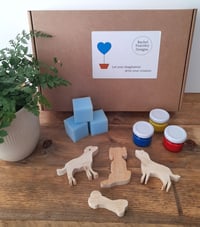 Image 3 of Fabric Bunting - Block Printing Kit with Flowers, Hearts, or Dogs Wooden Blocks