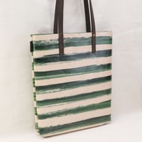 Image 2 of Stripes Soft Tote green and dark chocolate