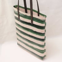 Image 5 of Stripes Soft Tote green and dark chocolate