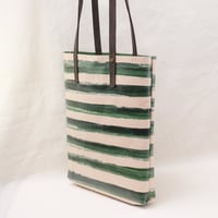 Image 4 of Stripes Soft Tote green and dark chocolate