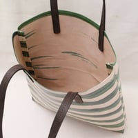 Image 6 of Stripes Soft Tote green and dark chocolate