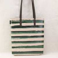 Image 1 of Stripes Soft Tote green and dark chocolate