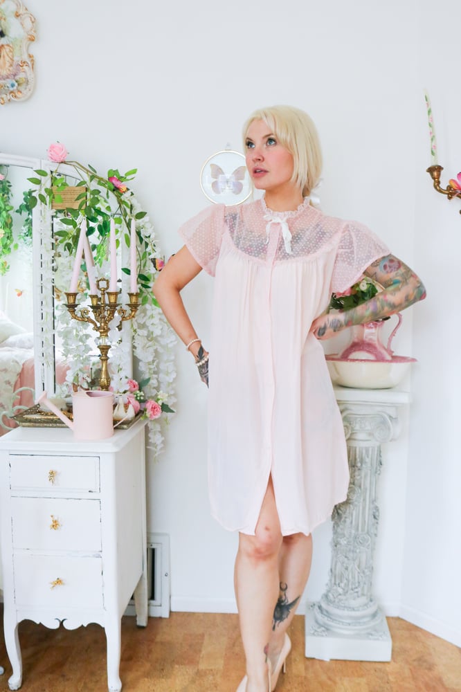Image of RARE 1950s Dora Gottlieb Springtime Dream Button Up Nightgown (Medium)