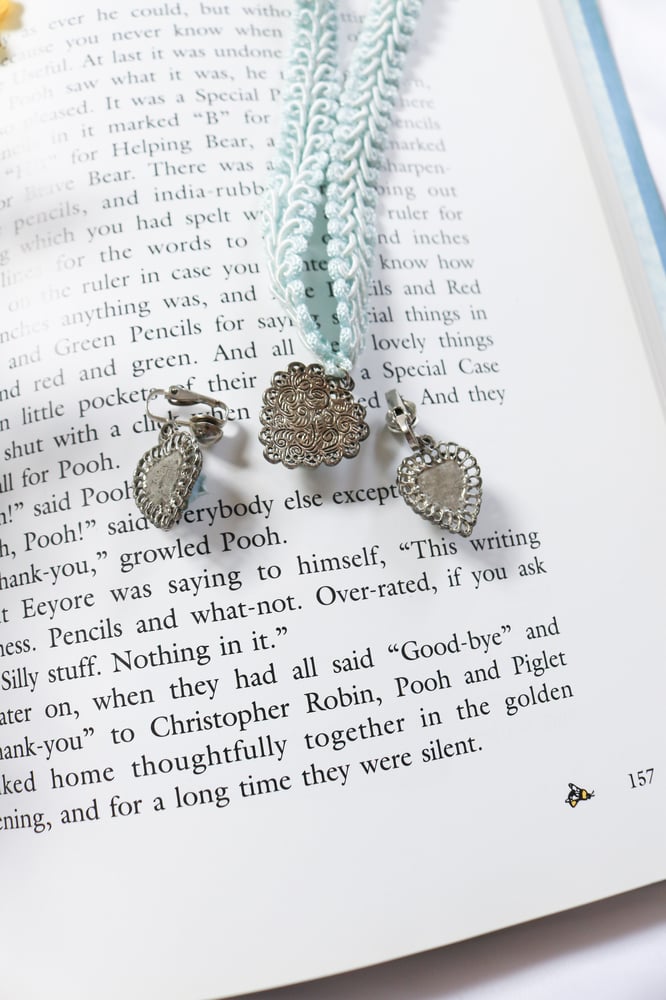 Image of Vintage Cinderella Style Three Piece Blue Rose Jewelry Set