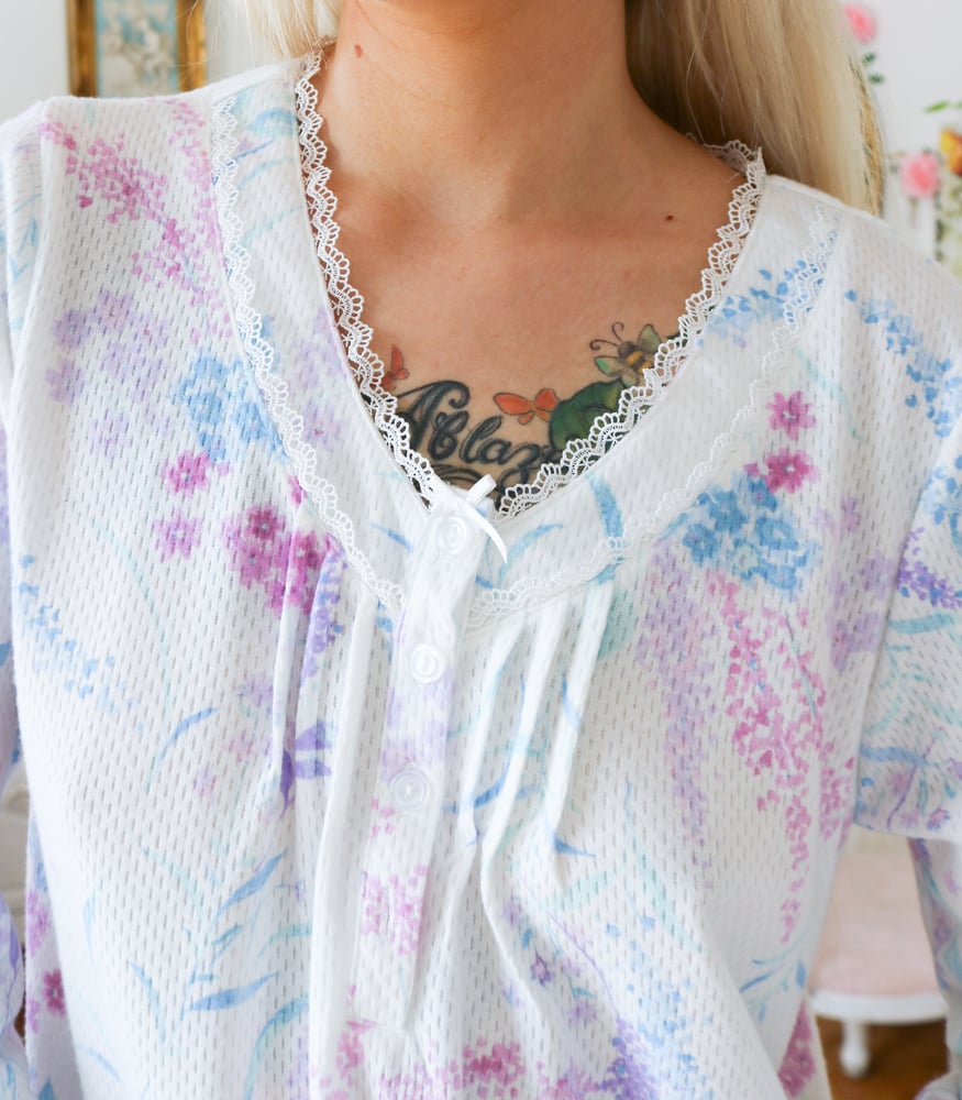 Image of NWTs Miss Elaine White Ankle Length Gown with Springtime Floral Details (Small)