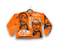 Image 1 of Sade Adu custom upcycled reworked Screen Print safety orange sweatshirt