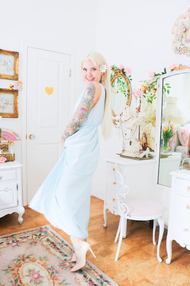 Image of Rare Vintage 70s Lady Lynne Pastel Blue Nightgown (Small)