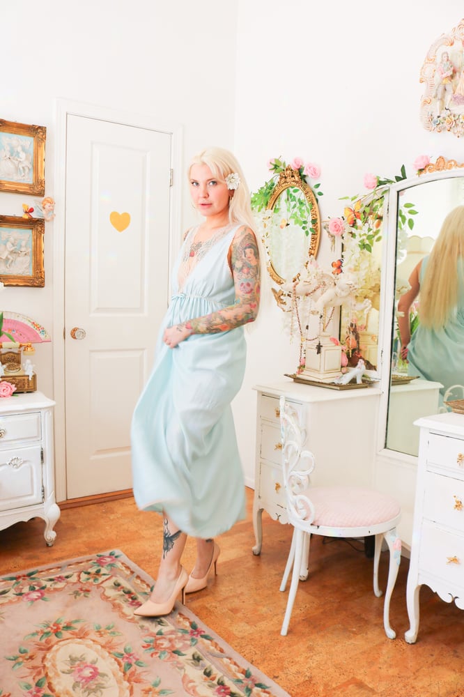 Image of Rare Vintage 70s Lady Lynne Pastel Blue Nightgown (Small)