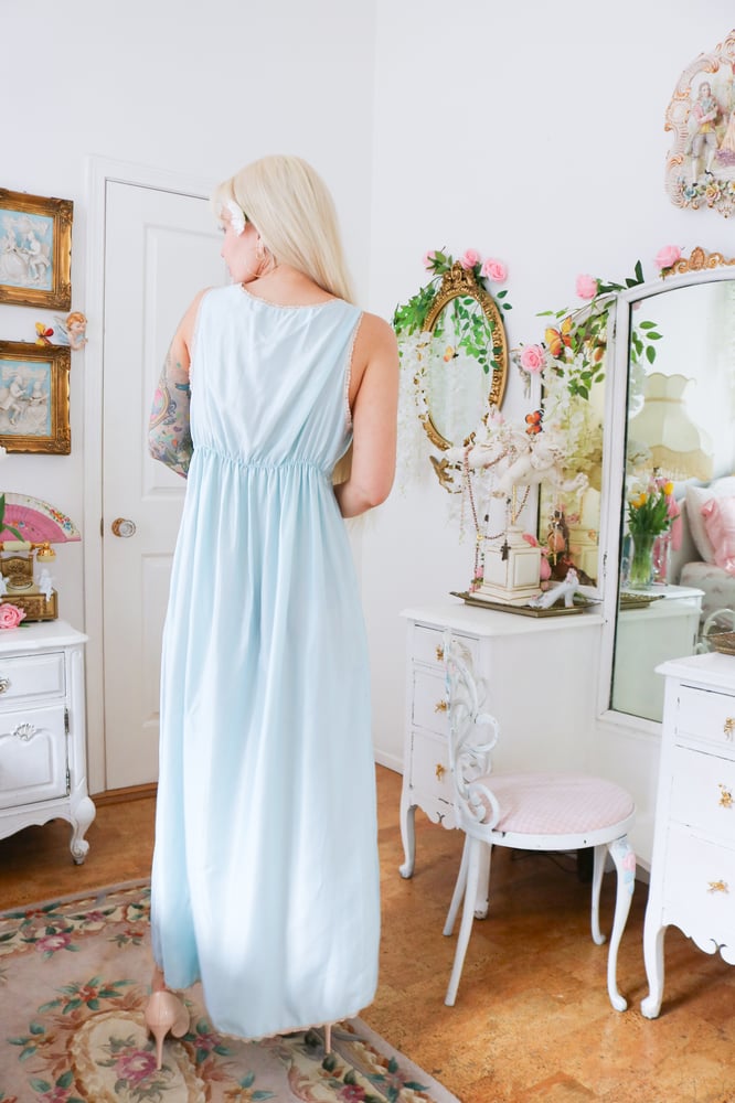 Image of Rare Vintage 70s Lady Lynne Pastel Blue Nightgown (Small)