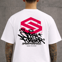 Image 3 of Tagline Red Backprint T-shirt - White