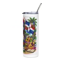 Image 4 of Dominican Pride 20oz Stainless Tumbler — Tropical Flag & Floral Lady Design