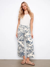 Printed Cropped Patch Pocket Flare Twill Pants - Versailles