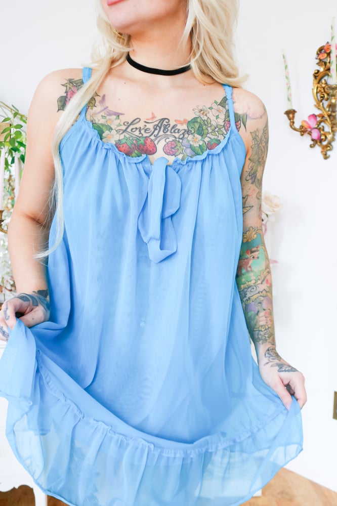 Image of In Bloom Rich Mermaid Blue Sheer Ruffled Babydoll (Small)