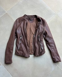 Image 6 of BROWN CONTRAST STITCH LEATHER JACKET
