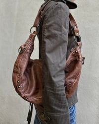 Image 1 of AGED BROWN LEATHER CRESCENT BAG