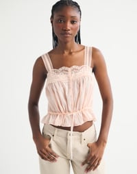 Lace-Trim Cinched Button-Through Cami