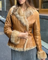 Image 2 of TAN LEATHER & FUR JACKET