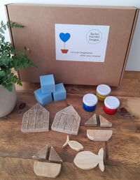 Image 1 of Tote Bag and Zipped Pouch Block Printing Kit with Seaside Themed Blocks