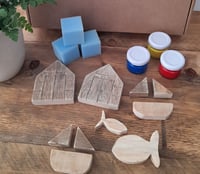 Image 2 of Tote Bag and Zipped Pouch Block Printing Kit with Seaside Themed Blocks