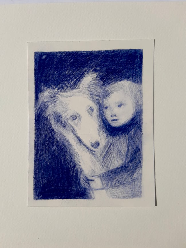 Borzoi and friend ~ Original drawing