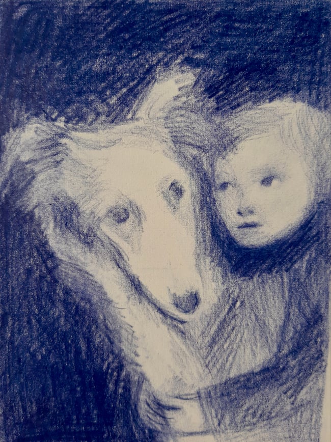 Borzoi and friend ~ Original drawing