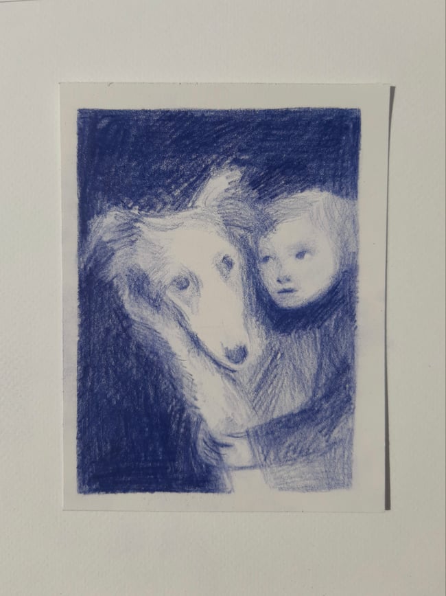 Borzoi and friend ~ Original drawing