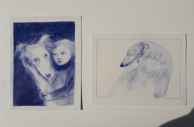 Borzoi and friend ~ Original drawing