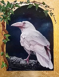 SUE SUMMERILL - ' WHITE RAVEN' - ORIGINAL PAINTING WITH GOLD LEAF