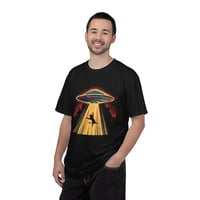 Image 4 of UFO Cat T-shirt, Alien,Cat abduction Tee, Space Cat Shirt, Humorous Cat Graphic Tee, Funny Animal Ts