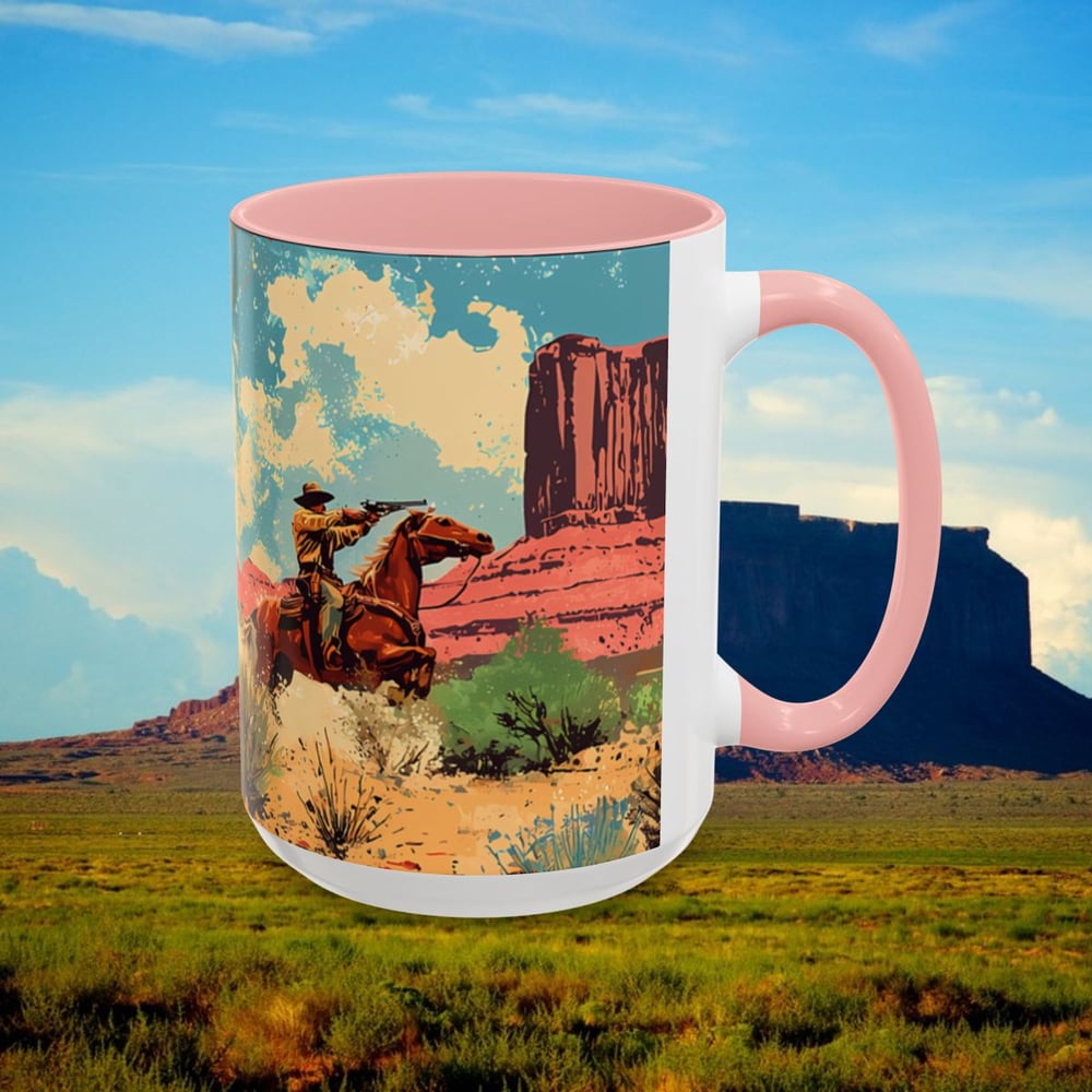 Image of Southwestern Cowboy Coffee Mug, Western Old West Ceramic Cup, Rancher Southwest Tea Cup, Rodeo Rusti