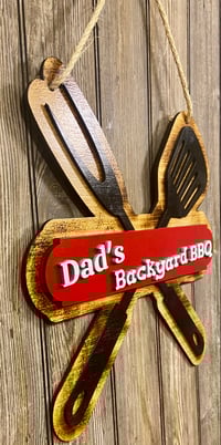 Image 2 of 15” Dad’s BBQ Wooden Sign – Laser Cut Backyard Grill Décor – Father’s Day Gift