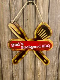 Image 1 of 15” Dad’s BBQ Wooden Sign – Laser Cut Backyard Grill Décor – Father’s Day Gift