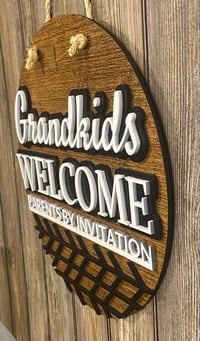 Image 3 of Grandkids Welcome Door Hanger – Laser Cut Hand Painted Rustic Wood Sign