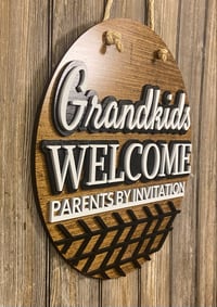 Image 4 of Grandkids Welcome Door Hanger – Laser Cut Hand Painted Rustic Wood Sign