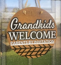 Image 2 of Grandkids Welcome Door Hanger – Laser Cut Hand Painted Rustic Wood Sign