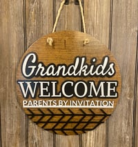 Image 1 of Grandkids Welcome Door Hanger – Laser Cut Hand Painted Rustic Wood Sign