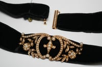 Image 5 of Victorian 14k Yellow Gold, Seed Pearl, and Velvet Ribbon Choker with Clasp