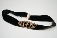 Image 1 of Victorian 14k Yellow Gold, Seed Pearl, and Velvet Ribbon Choker with Clasp