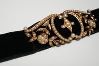 Image 4 of Victorian 14k Yellow Gold, Seed Pearl, and Velvet Ribbon Choker with Clasp