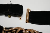 Image 6 of Victorian 14k Yellow Gold, Seed Pearl, and Velvet Ribbon Choker with Clasp