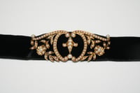 Image 2 of Victorian 14k Yellow Gold, Seed Pearl, and Velvet Ribbon Choker with Clasp