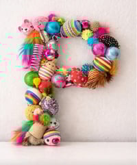 Image 1 of Custom Pet Monogram Letter | 18" Wooden Initial Sign with Cat/Dog Toys