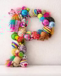 Image 1 of Custom Pet Monogram Letter | 9" Wooden Initial Sign with Cat/Dog Toys