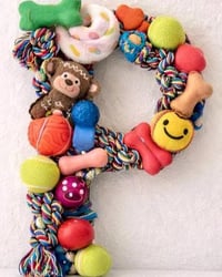 Image 4 of Custom Pet Monogram Letter | 9" Wooden Initial Sign with Cat/Dog Toys