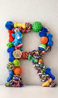 Image 5 of Custom Pet Monogram Letter | 18" Wooden Initial Sign with Cat/Dog Toys