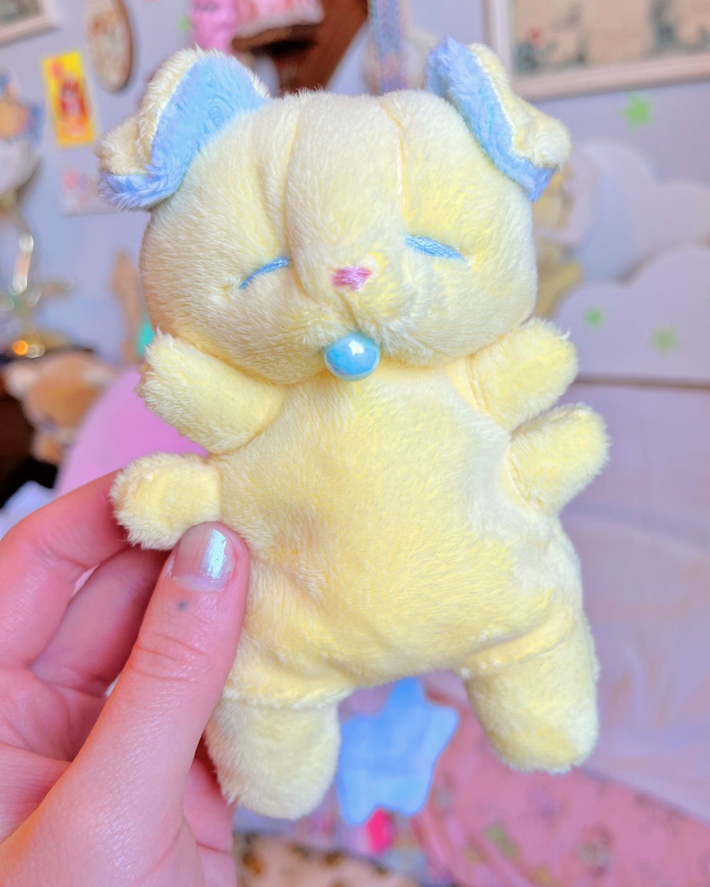 Image of Hugg-A-Me Babey! Yellow with blue binkie 